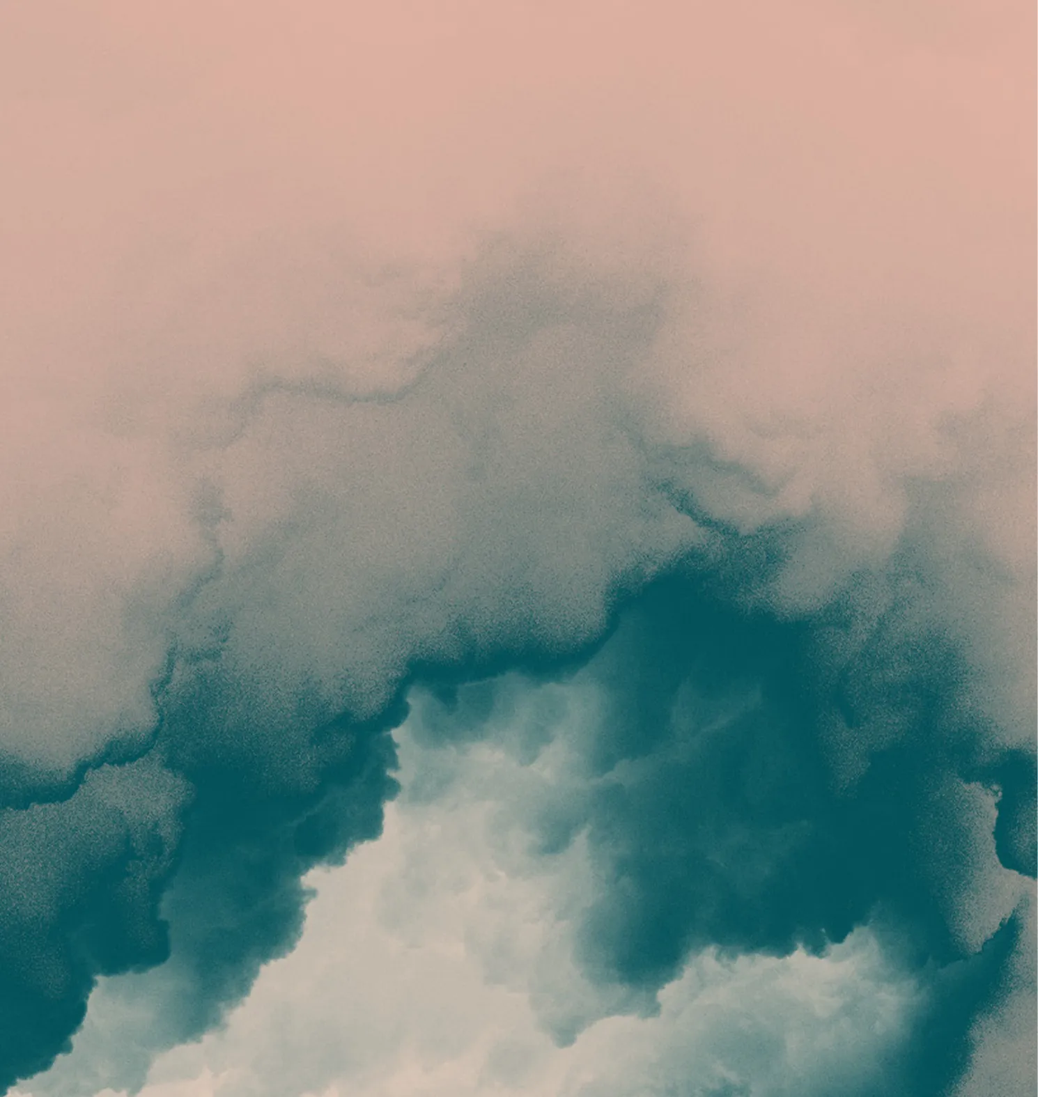 Atmospheric image in Ornate’s color palette, blending deep aqua green with antique pink in a gradient sky.
